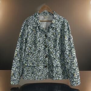 Appleseeds Jacket Womens White Yellow Blue Floral Cotton Button Up Collared XL